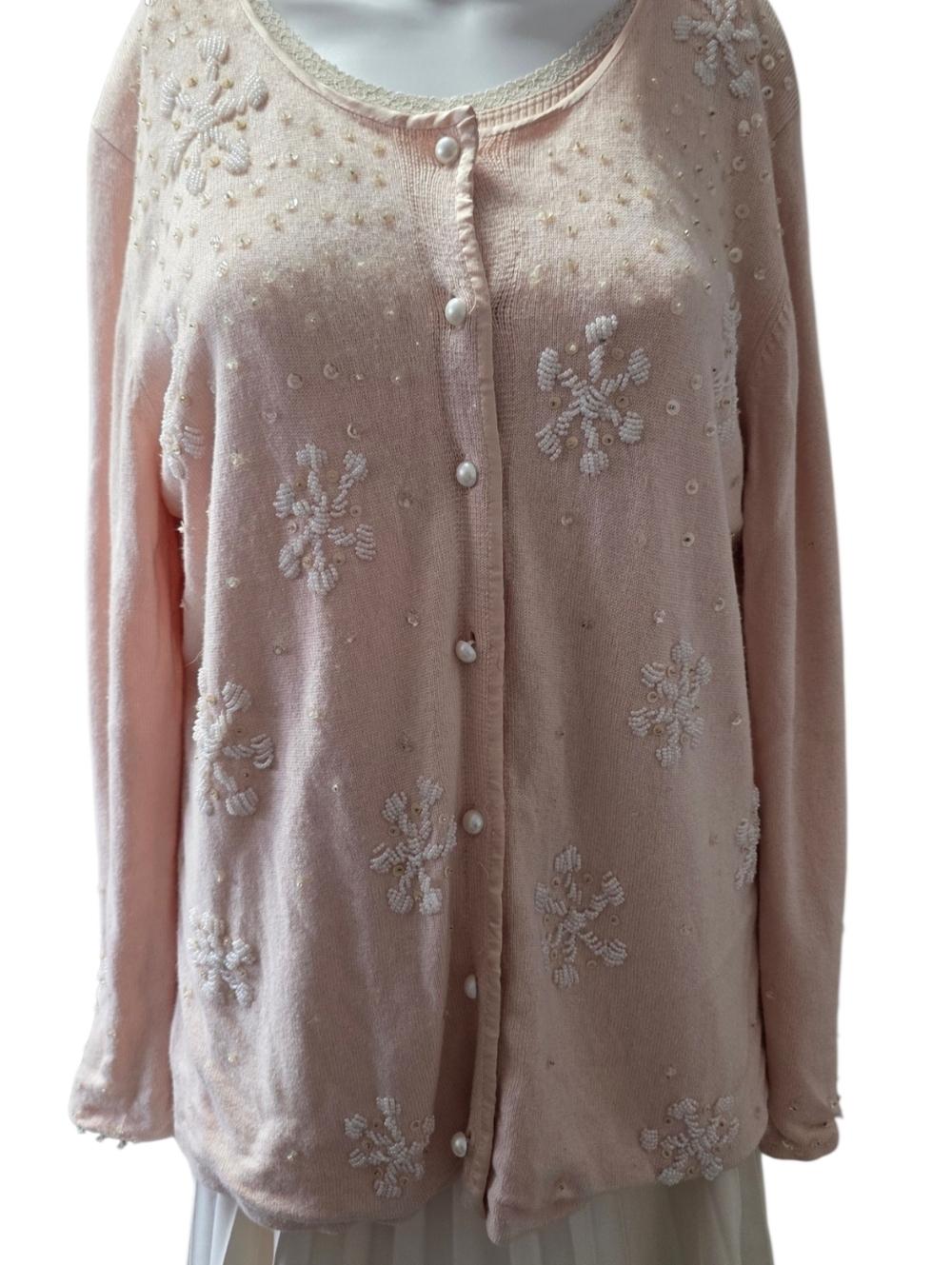 Luxury Silk & Cashmere Beaded Snowflake Cardigan - Storybook Knits Vintage